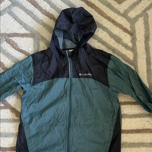Columbia Colorblock Hooded Windbreaker in Teal and Black